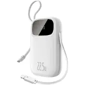 Baseus EnerFill FC31 20000mAh 22.5W Powerbank with Digital Display and 2 Built-in Cables (USB-C + Lightning) - White - 20000 mAh