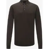Hackett London for man. HM7000284 Merino Silk Knitted Polo dark brown (M), Green, Wool, Classic, Long sleeve