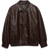 Superdry for woman. W5012158A Brown Collared Oversized Leather Jacket (L), Casual, Polyester