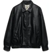 Superdry for woman. W5012158A Collared Oversized black faux leather jacket (M), Casual, Polyester