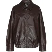 Superdry for woman. W5012158A Brown Collared Oversized Leather Jacket (M), Casual, Polyester
