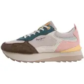 Pepe Jeans for woman. PLS600070 Freya brown leather sneakers (36), 5 to 8 cm, Split Leather, Laces, Casual