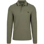 Fred perry for man. M3636 Green Long Sleeve Twin Tipped Polo Shirt (L), Casual, Cotton