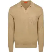 Suitable Longsleeve Knitted Polo Riva Pocket Sand Beige Størrelse