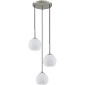 LINDBY hengelampe Jurian, Ø 32 cm, 3 lyskilder, nikkel/opal, glass