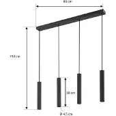 LINDBY Kardis hengelampe, 4 lyskilder, antrasitt, lengde 70 cm