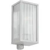 LINDBY utendørs vegglampe Peldar, grå/riflet, 26 cm, sensor