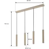 LINDBY Kardis hengelampe, 4 lyskilder, beige, lengde 70 cm