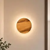 Elobra LED-vegglampe Havana M, eik med knuter/metall, Ø 34 cm, IP44