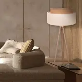 Duolla Gulvlampe Boho, beige/brun/tre, tekstil/tre, 140 cm