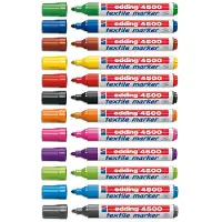 Edding tekstiltusjer 5 stk. Basic Colors 2-3 mm strek - vaskbar opptil 60 grader - fikseres før 1 vask med strykejern