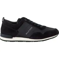 Tommy Hilfiger for man. FM0FM00924 Iconic leather trainers with navy laces (45), Black, Flat, 1 to 3 cm, Casual