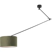 QAZQA Hengende lampe sort med skjerm 35 cm grønn justerbar - Blitz