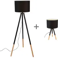 QAZQA Sett med bord- og gulvlampe med svart skjerm - Pip