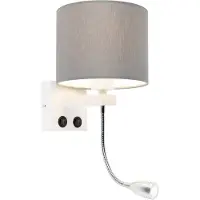 QAZQA Moderne vegglampe hvit med grå skjerm - Brescia