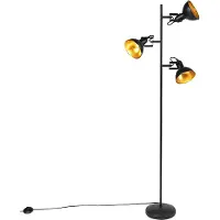 QAZQA Industriell gulvlampe sort med gull 3-lys - Tommy
