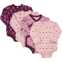 Pippi Baby Slå-Om Bodyer - 4-pack - Mørk lilla/Rosa m. Trykk - - 56 - Langermet Body