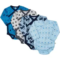 Pippi Baby Slå-Om-Bodyer - 4-pack - Blå/grå m. Trykk - - 74 - Langermet Body
