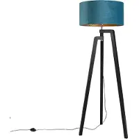 QAZQA Gulvlampe stativ sort med blå skjerm og gull 50 cm - Puros