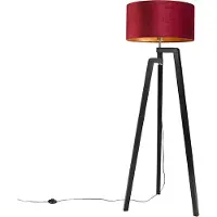 QAZQA Gulvlampe stativ sort med rød skjerm og gull 50 cm - Puros