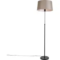 QAZQA Gulvlampe sort med taupe linjskjerm 45 cm justerbar - Parte