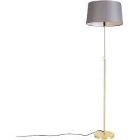 QAZQA Gulvlampe gull/messing med grått lin-skjerm 45 cm - Parte