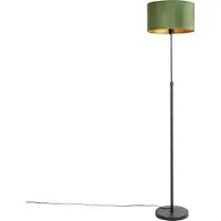 QAZQA Gulvlampe sort med fløyelslampeskjerm grønn med gull 35 cm - Parte