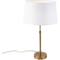 QAZQA Bordlampe i bronse med linjskjerm hvit 35 cm - Parte