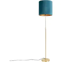 QAZQA Gulvlampe gull/messing med taupe-farget fløyelslampeskjerm 40/40 cm - Parte