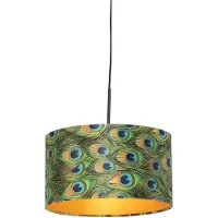 QAZQA Hengende lampe med fløyelsmyk skjerm påfugl med gull 35 cm - Combi