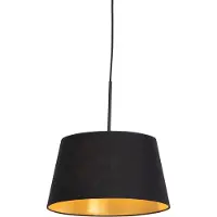 QAZQA Hengende lampe med svart og gull bomulls skjerm 32 cm - Combi