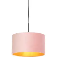 QAZQA Hengende lampe med rosa fløyelshette og gull 35 cm - Combi
