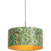 QAZQA Hengende lampe med fløyelshette påfugl med gull 50 cm - Combi