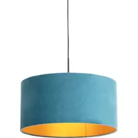 QAZQA Hengende lampe med fløyelsmyk skjerm blå med gull 50 cm - Combi