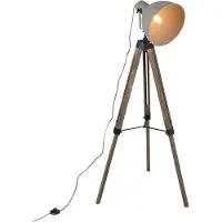 QAZQA Industriell gulvlampe på trebenk med grå skjerm - Laos