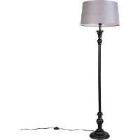 QAZQA Gulvlampe sort med linjskjerm grå 45 cm - Classico