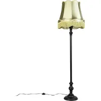 QAZQA Gulvlampe sort med mormor-skjerm grønn - Classico