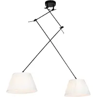 QAZQA Hengende lampe sort med plisserte skjermer krem 35 cm 2-lys - Blitz