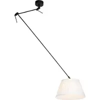 QAZQA Hengende lampe sort med plissert skjerm 35 cm krem - Blitz