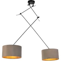 QAZQA Hengende lampe sort med taupe fløyelsskjermer med gull 35 cm 2-lys - Blitz
