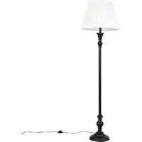 QAZQA Gulvlampe sort med plissert skjerm hvit 45 cm - Classico