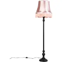 QAZQA Gulvlampe sort med mormorskjole rosa - Classico