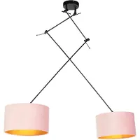 QAZQA Hengende lampe sort med rosa og gullfløyelslampeskjermer 35 cm 2-lys - Blitz