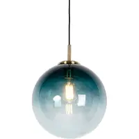 QAZQA Art Deco Hengelampe messing med havblå glass 33 cm - Pallon