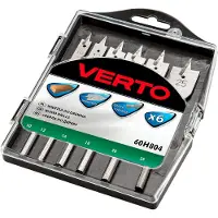 Verto 60H804, Drill, Flat meisel-borekrone, Tre, Sekskanttange, 6 stykker, 10, 12, 16, 18, 20, 25 mm