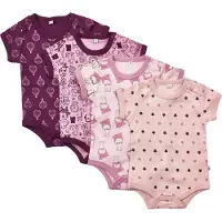 Pippi Baby Pippi Bodyer k/e - 4-pack - Rosa/Lilla m. Mønster - - 50 - Kortermet body