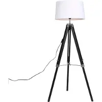 QAZQA Gulvlampe stativ svart med skjerm 45 cm lin hvitt