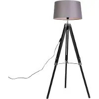 QAZQA Gulvlampe stativ sort med skjerm 45 cm lin mørk grå