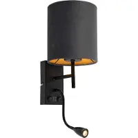 QAZQA Art Deco vegglampe sort med mørkegrå fløyelskjerm - Stacca