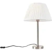 QAZQA Klassisk bordlampe stål med plissert skjerm hvit 35 cm - Simplo